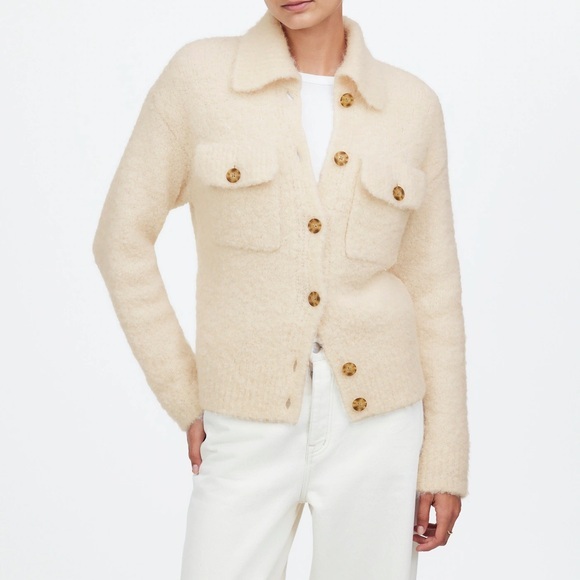 NWT Madewell Bouclé-Knit Sweater Jacket in Alabaster size XXS - Picture 1 of 12